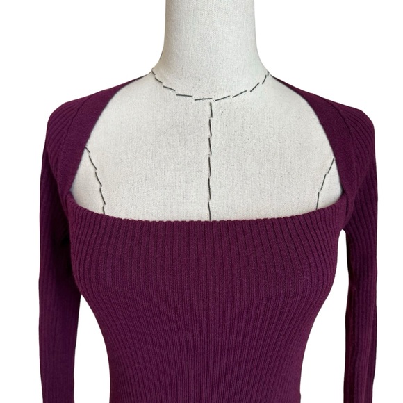 The Sei Womens Square Neck Wool & Cashmere-Blend Plum Sweater Top - Picture 2 of 11